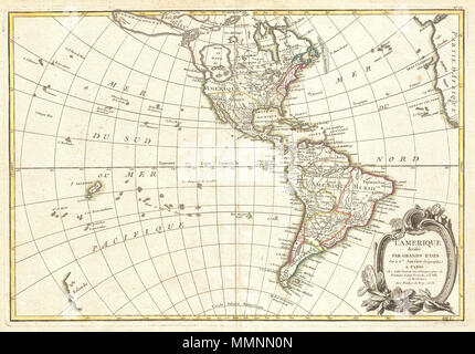 . Inglese: una tutto sommato affascinante mappa di America del Nord e America del Sud da Jean Janvier risalente al 1862. Copre entrambi i continenti dall'Antartico il cerchio per il circolo polare artico, si estende verso ovest della Nuova Zelanda e a est per quanto riguarda l'Africa e la Spagna. Questa mappa che è pesantemente influenzata dal mapping teorico di Guillaume de l'Isle e Philippe Buache, è andato attraverso diversi stati di cui questa è la prima e forse la più interessante. Di gran lunga gli aspetti più interessanti di questa mappa trattare Janvier il trattamento dell'inesplorata Pacific Northwest. Un magnifico mare, ca Foto Stock
