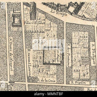 . Français : Plan de Gomboust (1652), détail du Couvent des Madelonnettes (rue des Fontaines) 5 1652 Gomboust Mappa di Parigi, Couvent des Madelonnettes Foto Stock