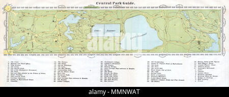 . Inglese: una rara colorate a mano mappa di New York City Central Park di preparato e stampato per l'inclusione nel 1869 edizione del manuale della Corporation della città di New York. Raffigura il parco come un intero e include pathways, laghi, edifici singoli alberi, rocce e le misurazioni di elevazione. Le strade e i viali che circondano il parco sono etichettati come sono i vari monumenti di Central Park - Knoll, il ramble, The Mall e alcuni altri 55. Questo straordinario mappa rivela il Central Park come concepito dagli architetti del paesaggio, e anzi "artisti", Vaux e Olmstead. Vaux e Olmstead Foto Stock