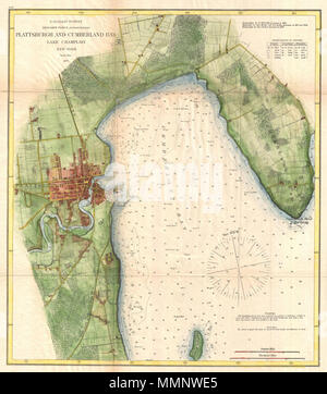 Plattsburgh E Cumberland Bay Lake Champlain New York Inglese Molto Interessante Esempio Di 1872 U S Sondaggio Sulla Costa Di Una Carta Nautica O Una Mappa Di Plattsburgh E Cumberland Bay Il
