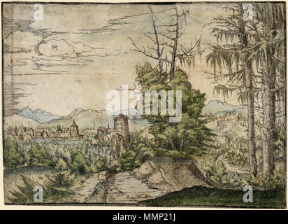 . Inglese: Albrecht Altdorfer - Paesaggio con due abeti rossi e un castello (colorate a mano) Albertina DG1926-1785 . tra 1517 e 1520. Albrecht Altdorfer (1480-1538) Descrizione pittore tedesco, disegnatore e incisore e architetto Data di nascita e morte circa 1480 12 febbraio 1538 Luogo di nascita e morte Altdorf o Regensburg Regensburg sede di lavoro Regensburg competente controllo : Q153746 VIAF:?100221829 ISNI:?0000 0001 2145 2119 ULAN:?500031250 LCCN:?n50053721 NLA:?35003981 WorldCat 33 Albrecht Altdorfer - Paesaggio con due abeti rossi e un castello (colorate a mano) Albertina DG1926-1785 Foto Stock
