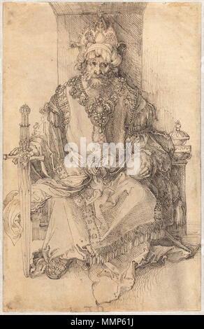 Un righello orientali seduto sul trono disegno; penna e inchiostro nero su carta vergata; complessivo: 30,6 x 19,7 cm (12 1/16 x 7 3/4 in.); Albrecht Dürer - Un righello orientali seduto sul trono Foto Stock