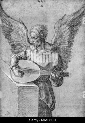 Albrecht Dürer - uomo alato, in idealista abbigliamento, riproduzione di un liuto - WGA07044 Foto Stock