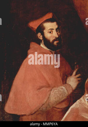 . Dettaglio di immagine:Tizian 068.jpg il cardinale Alessandro Farnese Italiano: Ritratto di papa Paolo III con i nipoti Alessandro ed Ottavio Farnese (particolare del cardinale Alessandro Farnese)) . 1546. AlessandroFarnesedJ Foto Stock