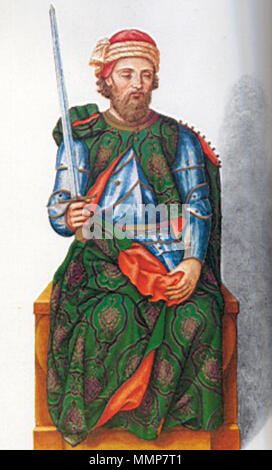 . Inglese: Ritratto di re Alfonso XI di Castiglia (1311-1350). Español: Retrato imaginario del Rey Alfonso XI de Castilla (1311-1350). Fue hijo del Rey Fernando IV de Castilla y de la reina Constanza de Portugal. En 1340 derrotó a los musulmanes en la Batalla del Salado y en 1341 conquistó Alcalá La Real, Priego de Cordoba, Carcabuey y Rute. En 1344, tras onu asedio de dos años, conquistó la ciudad de Algeciras. Alfonso XI falleció en 1350, victima de la Peste negra, mientras asediaba Gibilterra y fue sucedido en el trono por su hijo, Pedro I de Castilla. . Sconosciuto. Unknown Alfonso XI di Ca Foto Stock