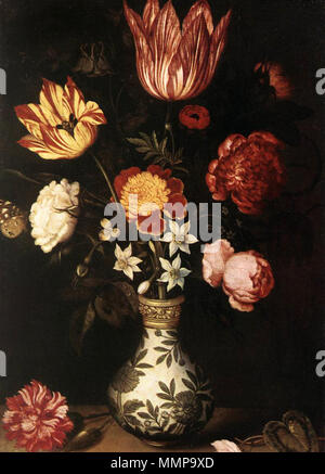 . I fiori sono mostrati i tulipani, peonie, columbines, narcisi, dimenticare-me-middlesbrough, un dianthus e ciclamino. Natura morta di fiori in un vaso Wan-Li.. 1619. Ambrosius Bosschaert, the Elder 02 Foto Stock