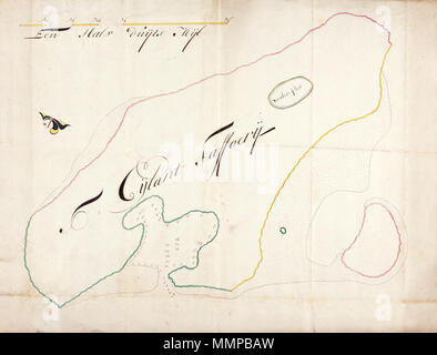 . Nederlands: Titel nel catalogus Leupe (Nationaal Archief): Kaart van het Eyland Taffoery. Inglese: titolo nel catalogo Leupe (Archivi nazionali): Kaart van het Eyland Taffoery. Nederlands: Kaart van het eiland Taffoery inglese: mappa dell'isola di Taffoery . circa 1700. Nederlands: Anoniem / Anonimo (landmeter / kaartenmaker) Inglese: Anoniem / Anonimo (geometra / cartografo) AMH-5313-NA Mappa dell'isola di Taffoery Foto Stock