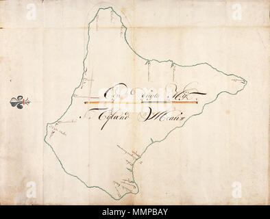 . Nederlands: Titel nel catalogus Leupe (Nationaal Archief): Kaart van het Eyland Meauw. Inglese: titolo nel catalogo Leupe (Archivi nazionali): Kaart van het Eyland Meauw. Nederlands: Kaart van het Eyland Meauw inglese: mappa dell'isola di Meauw . circa 1700. Nederlands: Anoniem / Anonimo (landmeter / kaartenmaker) Inglese: Anoniem / Anonimo (geometra / cartografo) AMH-5314-NA Mappa dell'isola di Meauw Foto Stock