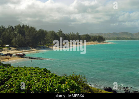 Vista di Kailua Beach, Oahu, Hawaii, STATI UNITI D'AMERICA Foto Stock