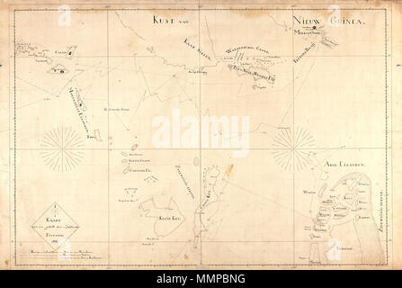 . Nederlands: Titel catalogus Leupe (NA): Kaart van een gedeelte der Zuidooster Eilanden. Inglese: titolo nel catalogo Leupe (NA): Kaart van een gedeelte der Zuidooster Eilanden. Nederlands: Kaart van de eilanden Zuid-Ooster inglese: Mappa di sud-est dell arcipelago . 1836. Creatore:M. van Vreeland Nederlands: M. van Vreeland (uitgever) Inglese: M. van Vreeland (editore) AMH-5541-NA Mappa del sud le isole orientali Foto Stock