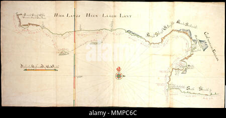 . Nederlands: Titel nel catalogus Leupe (Nationaal Archief): Kaart van de Zuidkust van Java, van 't West Eynde off de Eerste hoeck van Java tot de hoeck van de Wijnkoopsbergen. Inglese: titolo nel catalogo Leupe (Archivi nazionali): Kaart van de Zuidkust van Java, van 't West Eynde off de Eerste hoeck van Java tot de hoeck van de Wijnkoopsbergen. Nederlands: Kaart van de zuidkust van Java inglese: Mappa del sud costa Java . tra il 1700 e il 1800. Nederlands: Anoniem / Anonimo (landmeter / kaartenmaker) Inglese: Anoniem / Anonimo (geometra / cartografo) AMH-6387-NA Mappa del s Foto Stock