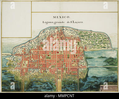 . Nederlands: Titel catalogus Leupe (NA): Plattegrond van de stad Messico. Plattegrond van de stad Messico. Messico / Laguna grande de s;t Laçaro. Bijzonderheden: de kaart maakt deel uit van de Atlas Vingboons. Links en rechtsboven zijn lege kaders. Inglese: titolo nel catalogo Leupe (NA): Plattegrond van de stad Messico. Mappa di Città del Messico. Messico / Laguna grande de s;t Laçaro. Commento: il grafico è contenuta nel Vingboons Atlas. In alto a sinistra e a destra i telai sono lasciati vuoti. Nederlands: Plattegrond van de stad Messico inglese: Mappa di Città del Messico . circa 1665. Johannes Vingb Foto Stock