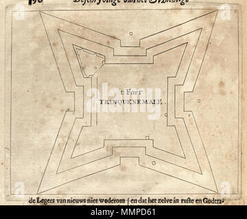 . Nederlands: Plattegrond van fort Trincomale. 'T Fort Trinquenemale. Het fort Frederick di Trincomale werd nel 1639 door de veroverd VOC en nel 1643 verwoest. Nel 1660 werd op dezelfde plek een nieuw fort opgebouwd. Het is niet zeker welk van de twee hier è afgebeeld. Inglese: Mappa del forte di Trincomale. 'T Fort Trinquenemale. Il Trincomale o Frederick fort fu catturato dai VOC nel 1639 e distrutta nel 1643. Nel 1660 una nuova fortezza fu costruita sullo stesso luogo. Non è chiaro che uno dei due è qui raffigurato. Nederlands: Plattegrond van fort Trincomale inglese: Mappa del forte di Trinc Foto Stock