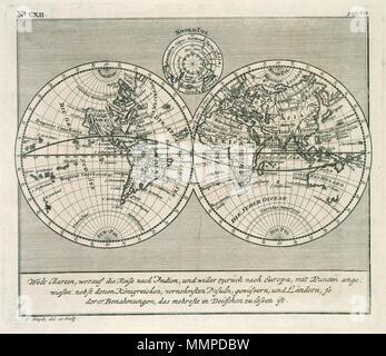 . Nederlands: Wereldkaart in twee bollen. Welt Charten, wordauf die Reise nach Indien und ampia zurück nach Europa, mit Puncten angewiesen. nebst denen Königreichen, vornehmsten Insuln, gewässern und Ländern, così derer Benahmungen, das mehrste in Deütschen zu diminuire ist. Linksboven: No: CXII. Rechtsboven: pag. 334. Inglese: mappa del mondo in due sfere. Welt Charten, wordauf die Reise nach Indien und ampia zurück nach Europa, mit Puncten angewiesen. nebst denen Königreichen, vornehmsten Insuln, gewässern und Ländern, così derer Benahmungen, das mehrste in Deütschen zu diminuire ist. In alto a sinistra Foto Stock