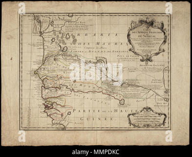 . Nederlands: Kaart van Senegal. Titel catalogus Leupe: Carte de L'Afrique Françoise ou du Senegal. Carte de l'Afrique Françoise ou du Senegal. Uitgegeven porta La Veuve Delisle te Parijs. Notities tergo: 442 p / n. 7 reg 7. Inglese: Mappa del Senegal. Titolo nel catalogo Leupe: Carte de L'Afrique Fran??oise ou du Senegal. Carte de l'Afrique Fran??oise ou du Senegal. Pubblicato da La Veuve Delisle a Parigi. Note su retromarcia: 442 p / n. 7 reg 7. Nederlands: Kaart van Senegal inglese: Mappa del Senegal . 1727. Creatore:Guillaume L' Isola Nederlands: Guillaume L' isola (uitgever) Inglese: Guillaume L Foto Stock