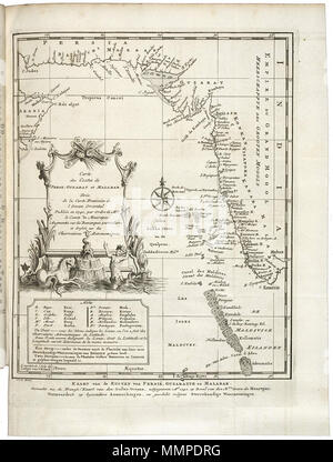 . Nederlands: Kaart van de kust van Iran tot de westkust van India. Kaart van de Kusten van Persië, Guzaratte en Malabar. Carte des Costes de Perse Guzarat et Malabar. Linksonder staan de gebruikte afkortingen verklaard. Inglese: Mappa della costa dell'Iran sulla costa occidentale dell India. Kaart van de Kusten van persi??, Guzaratte en Malabar. Carte des Costes de Perse Guzarat et Malabar. In basso a sinistra le abbreviazioni utilizzate sono indicate e spiegate. Nederlands: Kaart van de kust van Iran tot de westkust van India inglese: Mappa della costa dell'Iran sulla costa occidentale dell India . 1747. Jakob van der Foto Stock