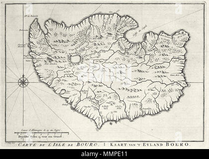 . Nederlands: Kaart van het eiland Boero. Carte de l'Isle de Bouro / Kaart van 't Eyland Boero. Deze kaart è gemaakt naar het exemplaar uit 'Oud en Nieuw Oost-Indiën' van François Valentyn. De plaats Cajeli is niet weergegeven op de kaart, de baai van Cajeli wel. Inglese: mappa dell'isola di Boero. Carte de l'Isle de Bouro / Kaart van 't Eyland Boero. Questa mappa è tracciata sulla base di una tabella contenuta in 'Oud en Nieuw Oost-Indiën' da François Valentyn. La città di Cajeli non è indicato sulla mappa, ma la baia di Cajeli è. Nederlands: Kaart van het eiland Boero inglese: Mappa del islan Foto Stock