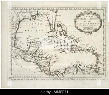 . Nederlands: Kaart van de Golf van Messico. Kaart van de Golf van Messico, en van de Amerikaanse Eilanden / Carte du Golphe du Mexique et des Isles de l'Amerique. Inglese: Mappa del Golfo del Messico. Kaart van de Golf van Messico, en van de Amerikaanse Eilanden / Carte du Golphe du Mexique et des Isles de l'Amerique. Nederlands: Kaart van de Golf van Mexico English: Mappa del Golfo del Messico . 1768. Creatore:Jacques Nicolas Bellin Jakob van der Schley (1715-1779) nomi alternativi Jacob van der Schley, Jakob van der Schley, Jakobus van der Schley Descrizione incisore olandese e pittore da Foto Stock