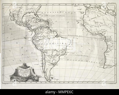 . Nederlands: Kaart van Midden en Zuid-Amerika en West-Afrika. Kaart ter opheldering der Geschiedenis van de Bezittingen en den Koophandel der Europeaanen in de beide Indien. Inglese: Mappa del Centro e Sud America e Africa Occidentale. Kaart ter opheldering der Geschiedenis van de Bezittingen en den Koophandel der Europeaanen in de beide Indien. Nederlands: Kaart van Midden- en Zuid-Amerika en West-Afrika inglese: Mappa del Centro e Sud America e Africa Occidentale . tra 1775 e 1783. Creatore:M. Creatore Schalenkamp:Bonne creatore:Th. Koning Nederlands: M. Schalenkamp (uitgever), Bonne (land Foto Stock