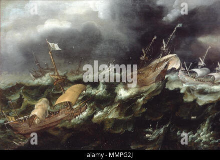 Le navi nel mare in tempesta. Tra il 1607 e il 1652. Andries Van Eertvelt - Navi nel mare in tempesta Foto Stock