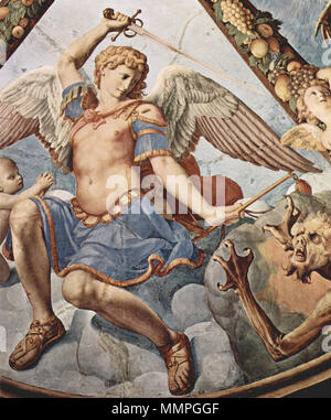 . Dettagli: Erzengel Michael Deutsch: Fresken der Kapelle der da Eleonora di Toledo im Palazzo Vecchio in Florenz, Deckenfresko . 1540-1541. Angelo Bronzino 010 Foto Stock