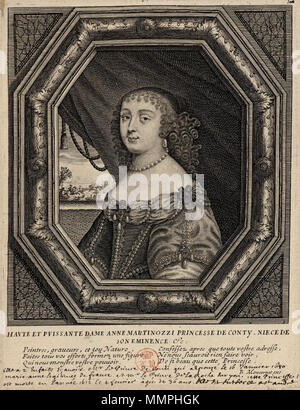 . Deutsch: Stich mit dem Porträt Anne Marie Martinozzis, Fürstin von Conti inglese: Ritratto di Anne Marie Martinozzi, Principessa di Conti . 1663. Anne Marie Martinozzi incisione Foto Stock