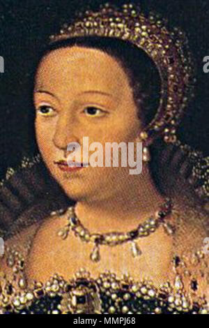 . Deutsch: Katharina von Medici, Frau von Heinrich II. und Königin von Frankreich inglese: Caterina de' Medici, moglie di Enrico II di Francia c. 1555 ritratto di Caterina de' Medici (dettaglio). Dal 1547 fino al 1559. Catherine de Medicis Foto Stock