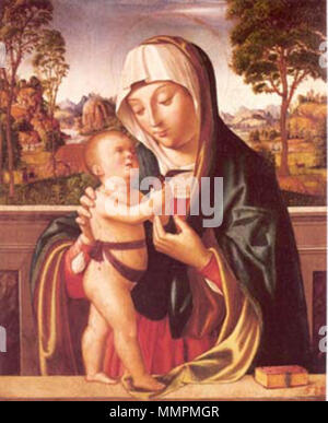 . La Madonna e il Bambino . 1500. Antonio Solario (1465-1514) nomi alternativi Antonio de Solario, Lo Zingaro Descrizione pittore italiano Data di nascita e morte 1465 1514 Luogo di nascita e morte di Civita d'Antino Napoli periodo di lavoro 1502-1514 competente controllo : Q1610244 VIAF:?ISNI 32425577:?0000 0000 8112 008X ULAN:?500033043 LCCN:?nr00002214 WGA:?solario, Antonio WorldCat Antonio solario Foto Stock