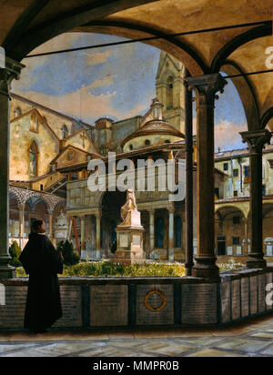 Italiano: La Cappella dei Pazzi; Il chiostro di Santa Croce a Firenze . tra 1885 e 1887. Artgate Fondazione Cariplo - Odoardo Borrani - La Cappella dei Pazzi; Il chiostro di Santa Croce a Firenze Foto Stock