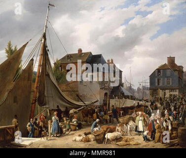 Auguste-Xavier Leprince - Embarquement de bestiaux sur le 'passager " dans le port de Honfleur (1823) Foto Stock