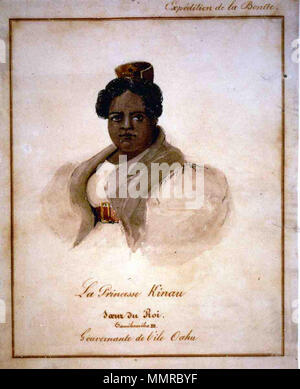 Barthélémy Lauvergne - "Princess Kinau', acquarello e lavaggio inchiostro su grafite, 1836, Hawaii Archivi di Stato Foto Stock