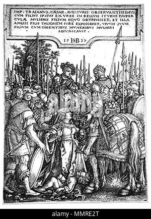 . La Giustizia di Traiano. Incisione. . 1537. Hans Sebald Beham (1500-) nomi alternativi Beham Hans Sebald Descrizione incisore tedesco, artista pittore e taglialegna Data di nascita e morte 1500 22 Novembre 1550 / 22 novembre 1550 Luogo di nascita e morte Norimberga Francoforte posizione Lavoro Nürnberg, Francoforte (Principale), München competente controllo : Q507825 VIAF:?ISNI 59167585:?0000 0001 0905 7714 ULAN:?500115491 LCCN:?n80024446 WGA:?BEHAM Hans Sebald Beham WorldCat di Traiano Foto Stock