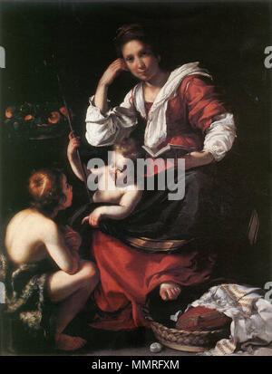 Inglese: Madonna con il bambino e il giovane San Giovanni . circa 1620. Bernardo Strozzi - Madonna con il bambino e il giovane San Giovanni - WGA21910 Foto Stock