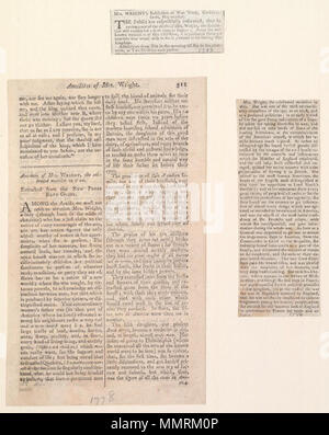 . Newscutting relative alla sig.ra Wright mostra di waxworks; Pagina 311; 1778 (manoscritto); la sig.ra Wright mostra di waxworks; aneddoti della sig.ra Wright aneddoti della sig.ra Wright. 1778. Librerie di Bodleian, aneddoti della sig.ra Wright Foto Stock