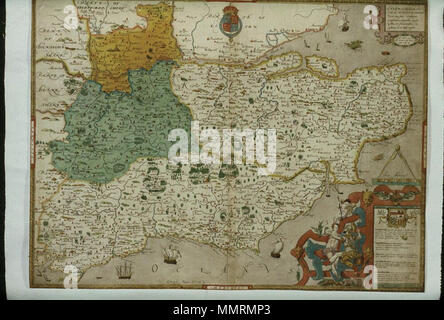 . Da Atlas delle contee di Inghilterra e Galles - scala c.1: 250.000 Cantii, Southsexiae, Surriae et Middlesexiae Comitat. Vera Descriptio. 1575. Librerie di Bodleian, Cantii, Southsexiae, Surriae et Middlesexiae Comitat Vera Descriptio Foto Stock