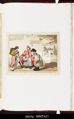 . La satira su la Pace di Amiens, 1802.(politico britannico cartoon ) atteso ormai da tempo giunto finalmente, o: John Bull deluso al suo storpi visitatore. 1803. Librerie di Bodleian, atteso ormai da tempo giunto finalmente, o- John Bull deluso al suo storpi visitatore Foto Stock