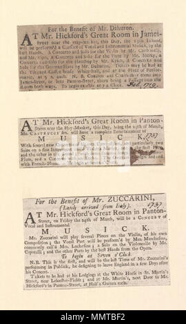 . Newscutting relative alla Hickford grande camera, XXV marzo [1737], annunciando diversi nuovi concerti; ha macchia di inchiostro; 1737 (manoscritto); diversi nuovi concerti; assoli su un sofisticato strumento call'd Violetta Marina; alcuni famosi brani sul tedesco flauto; Concerto con un eccho[sic]; [Newscutting relative alla Hickford grande camera, XXV marzo [1737], annunciando diversi nuovi concerti ] [Newscutting relative alla Hickford grande camera, XXV marzo [1737], annunciando diversi nuovi concerti ]. Il 25 marzo 1737. Hickford grande camera ([Londra], Inghilterra) [autore] Bodleian biblioteche, Newscutting relative a Hickfo Foto Stock