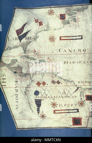 . La metà sinistra del grafico che mostra una parte di America del Nord e America del Sud, America centrale e Antille, e parte dell'Oceano Atlantico [Portoghese portolan dell'Atlantico]. 1570. Teixeira, Domingos, fl.1565-1595 [cartografo] Bodleian biblioteche, portolan portoghese dell'Atlantico 29 Foto Stock