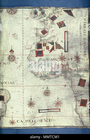 . La metà destra del grafico che mostra parte dell'Atlantico, in Gran Bretagna, Europa e Africa [portolan portoghese dell'Atlantico]. 1570. Teixeira, Domingos, fl.1565-1595 [cartografo] Bodleian biblioteche, portolan portoghese dell'Atlantico 47 Foto Stock