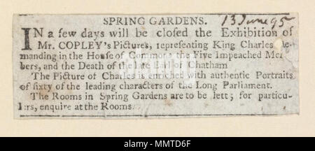 . Newscutting relative alla mostra del sig. Copley immagini presso la grande sala, giardini in primavera; mostra di foto; Spring-Gardens Spring-Gardens. Il 13 giugno 1795. Ottima Camera, Spring Gardens ([Londra], Inghilterra) [autore] Bodleian biblioteche, Spring-Gardens Foto Stock