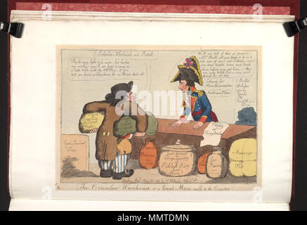 . La caricatura di Napoleone I. (politico britannico cartoon); una satira sul Trattato di Amiens. John Bull acquista le isole di Ceylon e Trinidad da Napoleone, il bottegaio.; Broadley attributi del design per Cawse (Appendice A). Il magazzino di consolare o: un grande uomo chiodo'd al contatore!. Il 20 maggio 1802. Librerie di Bodleian, il magazzino di consolare o- un grande uomo chiodo'd al contatore Foto Stock