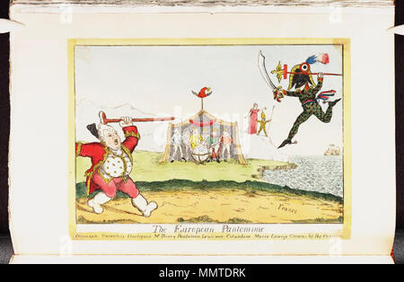 . La satira su Napoleone in esilio all'Elba. (Politico britannico cartoon) la pantomima europea. [1815]. Librerie di Bodleian, la pantomima europea Foto Stock