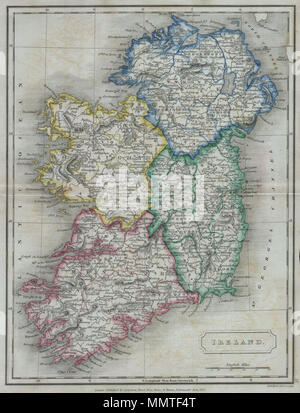 . Inglese: una bella mano mappa colorata di Irlanda da Butler's 1822 Scuola geografia. Datata. L'Irlanda. 1822. 1822 Butler Mappa di Irlanda - Geographicus - Irlanda-butler-1822 Foto Stock