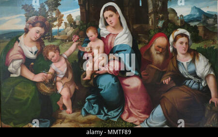 Madonna con Bambino e Santa Caterina, di San Giovanni Battista e Santa Dorotea e Sant'Antonio Abate. Tra il 1523 e il 1525. Bonifacio de' Pitati - Madonna col Bambino e Santa Caterina e San Giovanni Battista e Santa Dorotea e San Antonio Abate Foto Stock