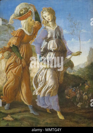 Inglese: Giuditta con la testa di Oloferne Français : Le retour de Judith à Béthulie Italiano: Ritorno di Giuditta a Betulia Português: Retorno de Judite à Betúlia . circa 1470. Sandro Botticelli - retour de Judith 2 Foto Stock