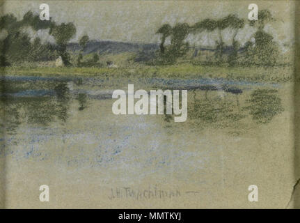 Alberi attraverso il fiume. Tra il 1875 e il 1900. Il Brooklyn Museum - Alberi attraverso il fiume - John Henry Twachtman Foto Stock