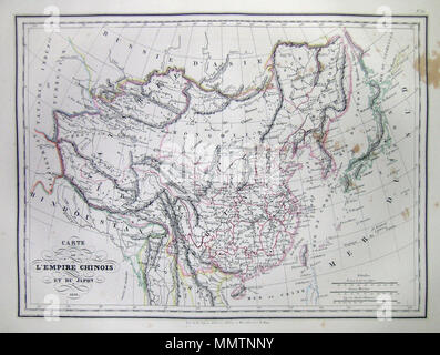 . Inglese: questa è una bella 1836 colorate a mano mappa di Cina e Giappone. Include Tartary e l'impero mongolo. Tutto il testo è in francese. Carte de L'Empire Chinois de du Japon 1836.. 1837. 1837 Malte-Brun mappa della Cina e del Giappone - Geographicus - Cina-mb-1837 Foto Stock