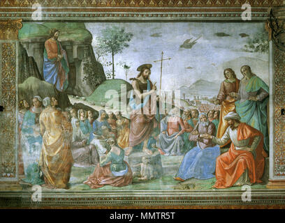 . Cappella Tornabuoni affreschi in Firenze . tra 1485 e 1490. Domenico Ghirlandaio & workshop Cappella Tornabuoni, 15, predicazione del Battista Foto Stock