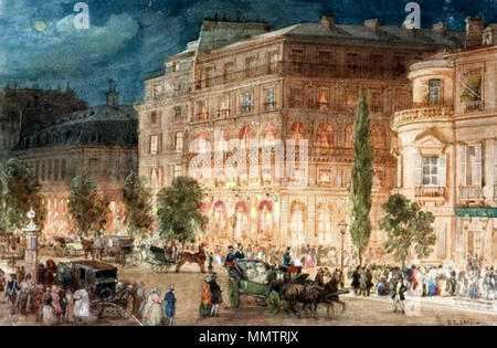 Boulevard des Italiens a Parigi di notte.. 1840s. Lami Boulevard des Italiens Foto Stock