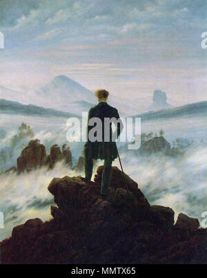 Deutsch: Der Wanderer über dem Nebelmeer inglese: Il wanderer sopra il mare di nebbia Français : Le voyageur au-dessus de la mer de brume Italiano: Il viandante sul mare di nebbia . 1818. Caspar David Friedrich Wanderer sopra il mare di nebbia Foto Stock